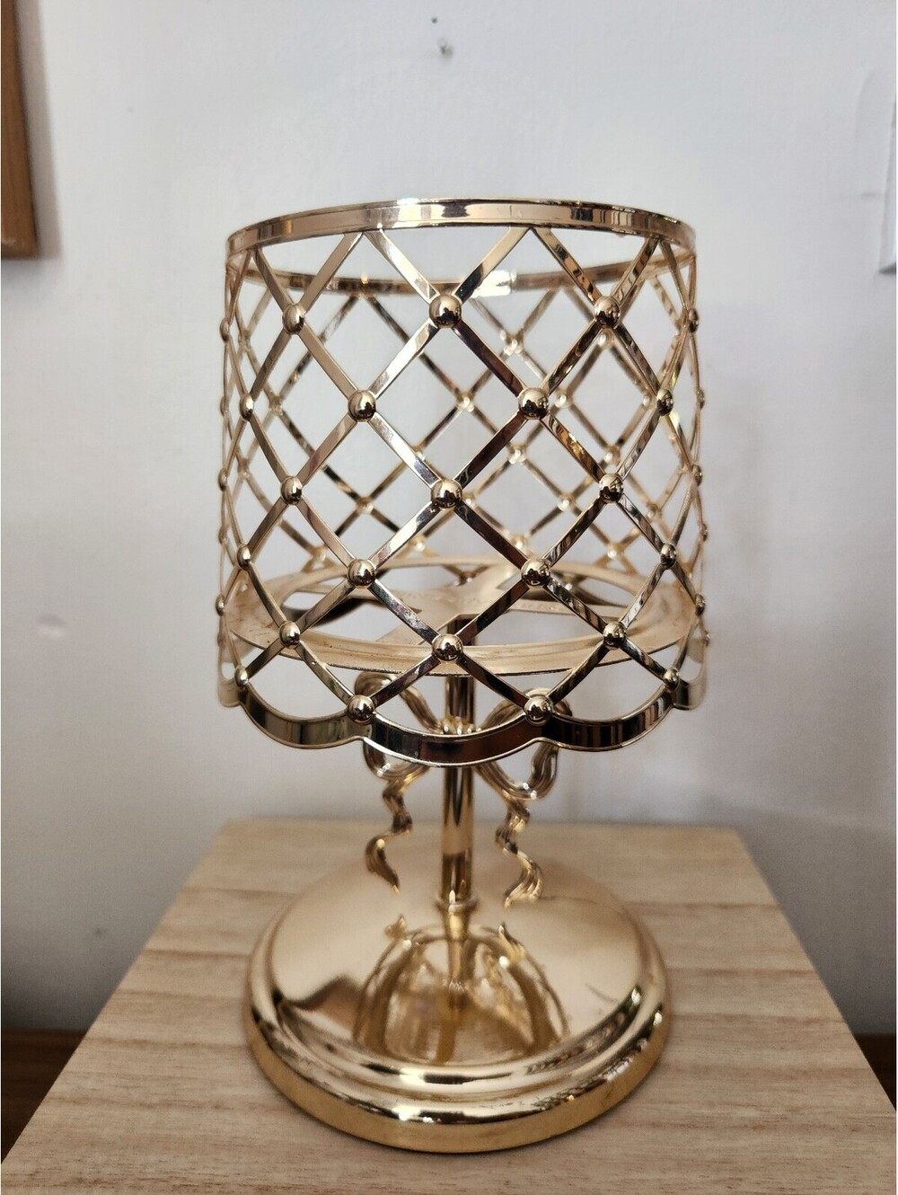 Bath & Body Works Gold Metal Lattice Candle Holder Pedestal Stand